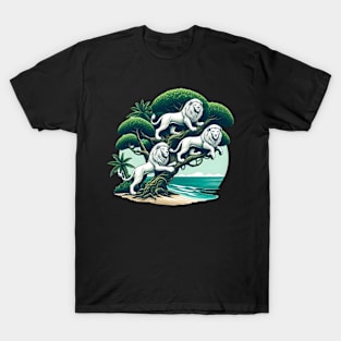 Three white lions on tree T-Shirt